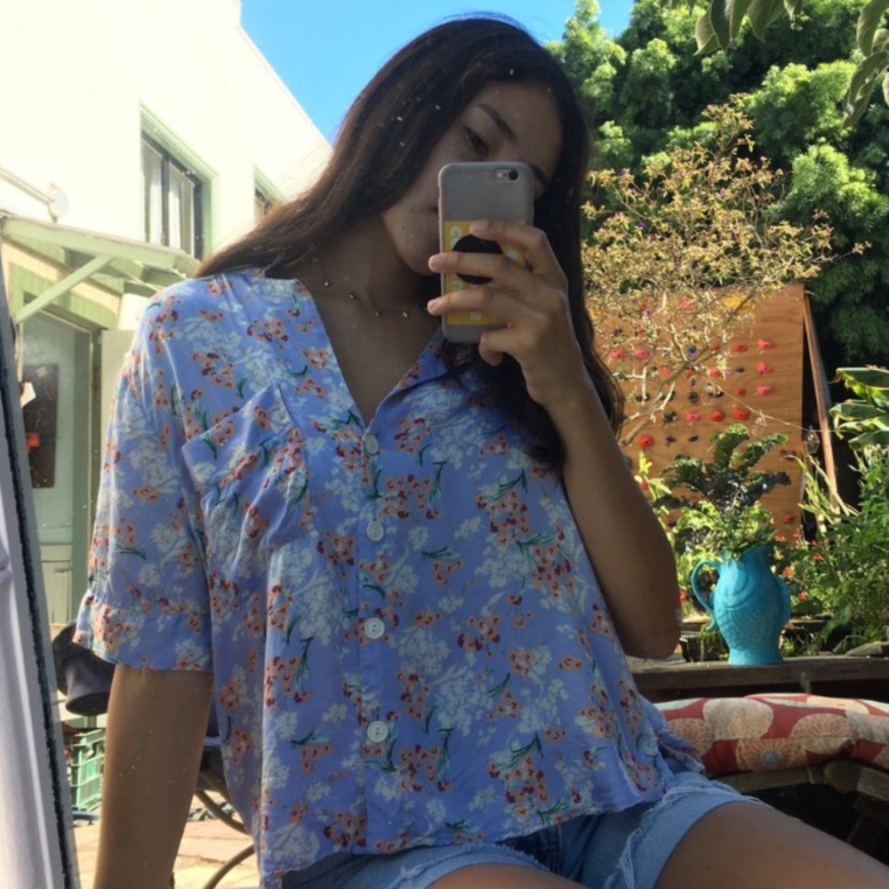 zara silk floral button up